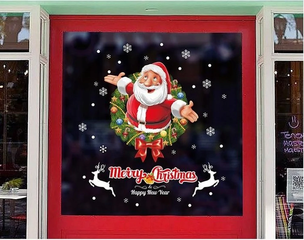 Decal trang trí noel 2 mặt vòng lá và ông già noel