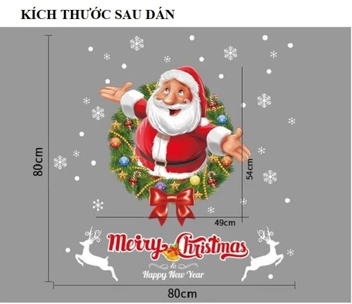 Decal trang trí noel 2 mặt vòng lá và ông già noel