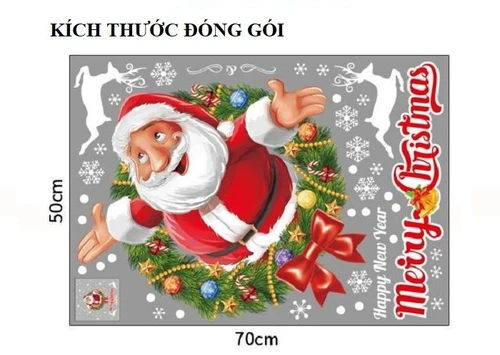 Decal trang trí noel 2 mặt vòng lá và ông già noel