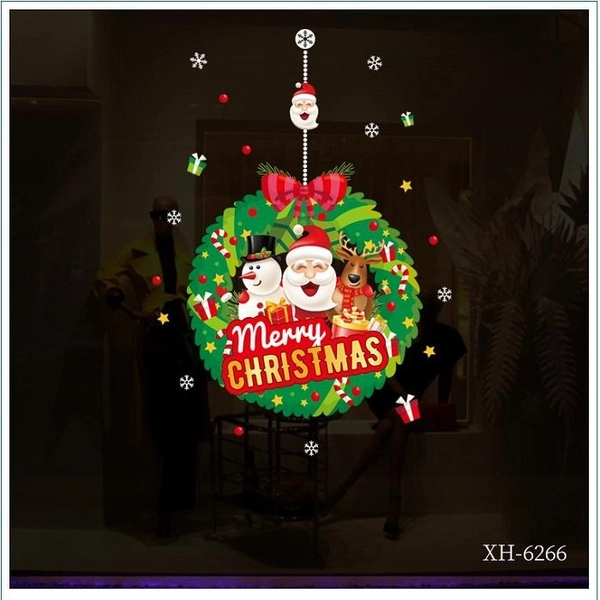 Decal 2 mặt trang trí noel vòng lá vọng giáng sinh