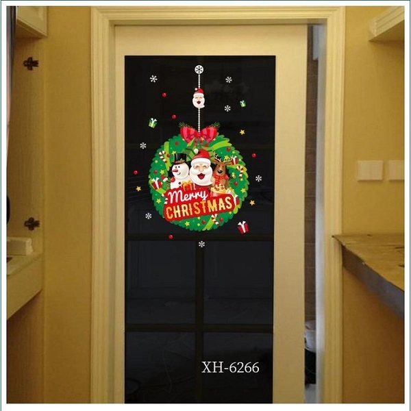 Decal 2 mặt trang trí noel vòng lá vọng giáng sinh