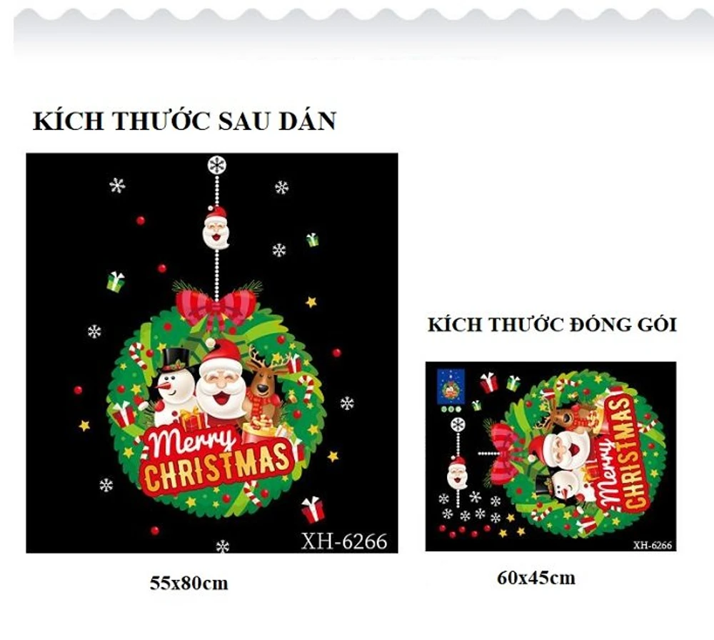 Decal trang trí noel 2 mặt vòng lá vọng giáng sinh