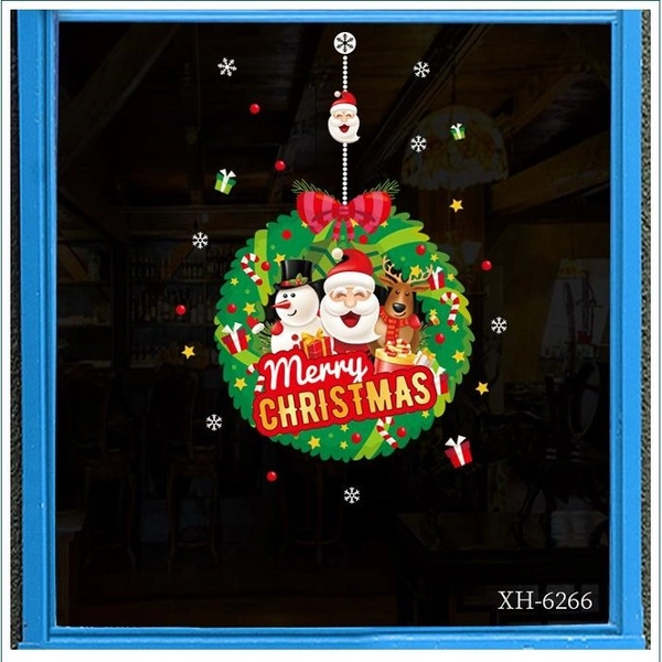 Decal 2 mặt trang trí noel vòng lá vọng giáng sinh
