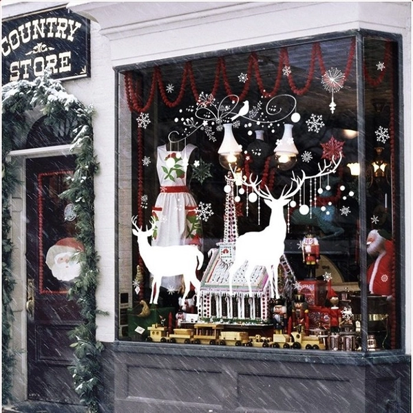 Decal trang trí noel cây thông noel và tuần lộc (nền trắng đục)