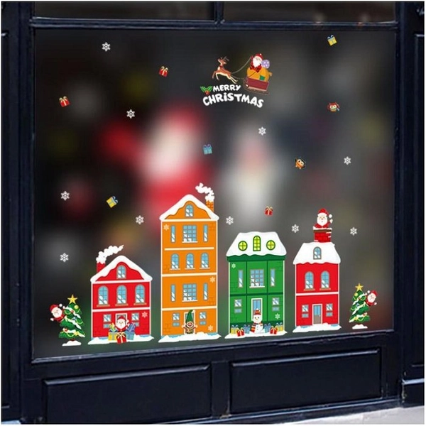 Decal 2 mặt trang trí noel thành phố sắc màu