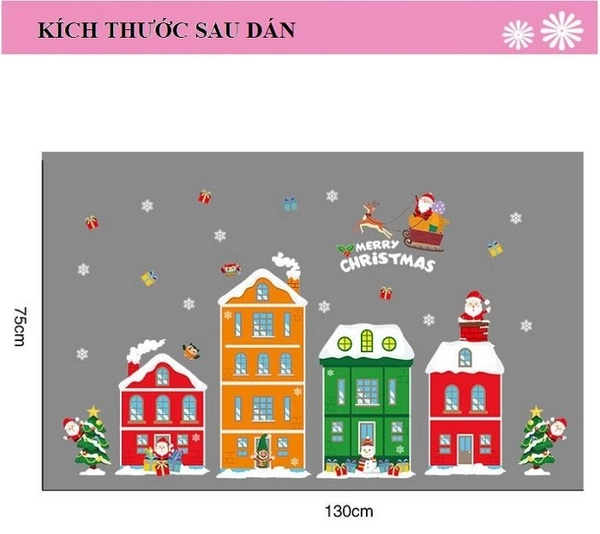 Decal 2 mặt trang trí noel thành phố sắc màu