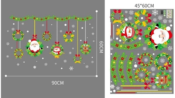 Decal 2 mặt dây treo ông già noel và vòng nguyệt quế