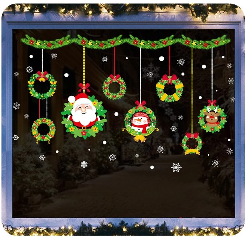 Decal 2 mặt dây treo ông già noel và vòng nguyệt quế