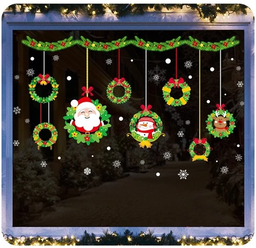 Decal 2 mặt dây treo ông già noel và vòng nguyệt quế
