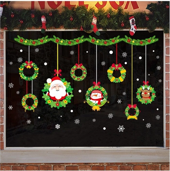 Decal 2 mặt dây treo ông già noel và vòng nguyệt quế