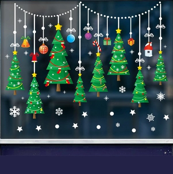 Decal 2 mặt trang trí Noel dây treo cây thông xanh