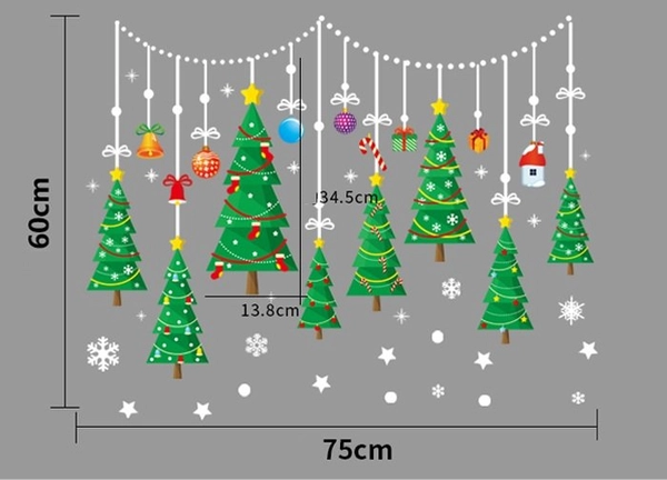 Decal 2 mặt trang trí Noel dây treo cây thông xanh