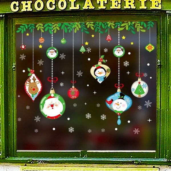 Decal 2 mặt trang trí noel dây treo ông già noel và những người bạn