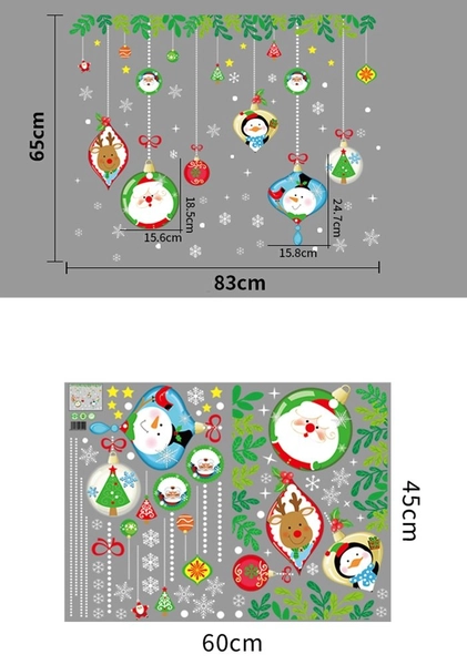 Decal 2 mặt trang trí noel dây treo ông già noel và những người bạn