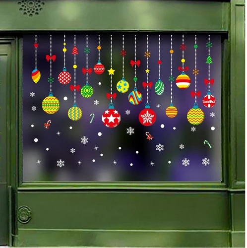 Decal 2 mặt trang trí noel dây treo quả châu sắc màu