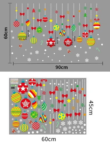 Decal 2 mặt trang trí noel dây treo quả châu sắc màu