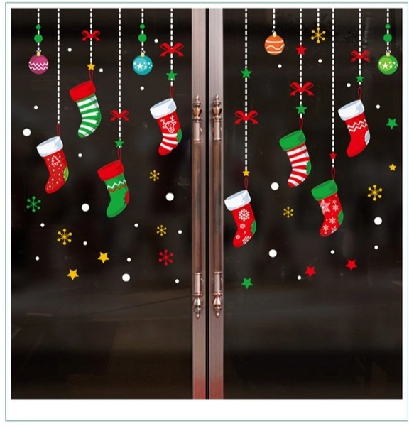 Decal 2 mặt trang trí noel dây treo vớ noel 2