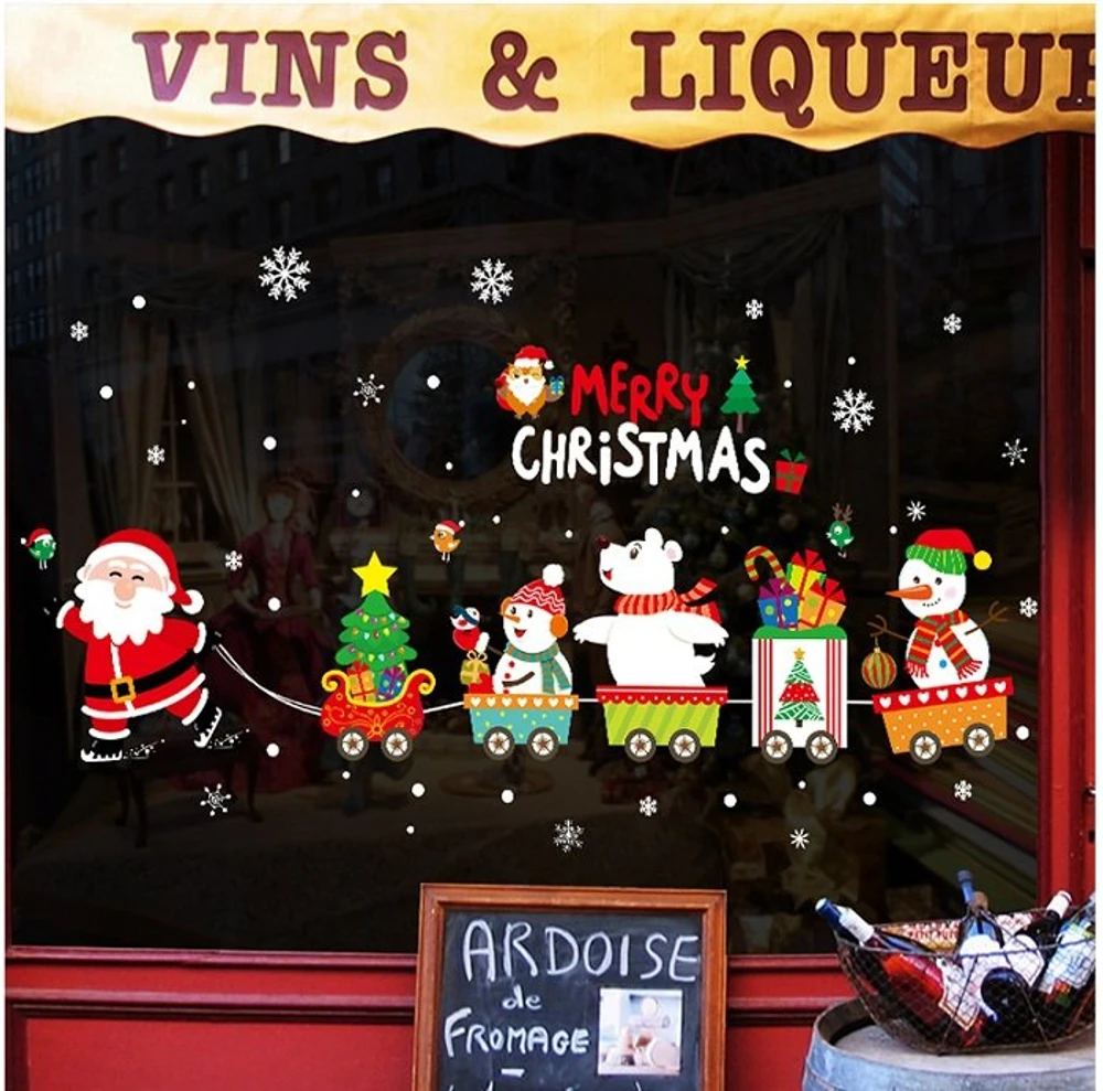 Decal 2 mặt trang trí Noel ông già noel và đoàn tàu 2