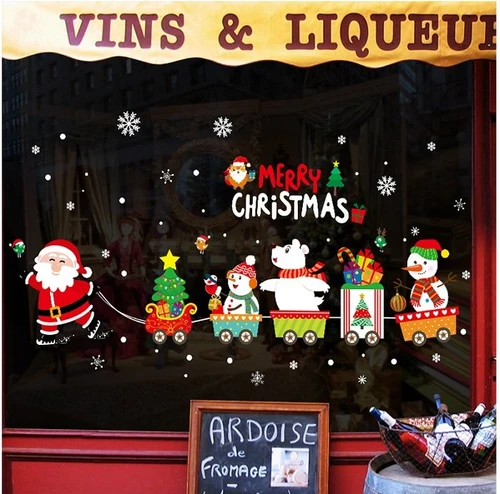 Decal 2 mặt trang trí Noel ông già noel và đoàn tàu 2