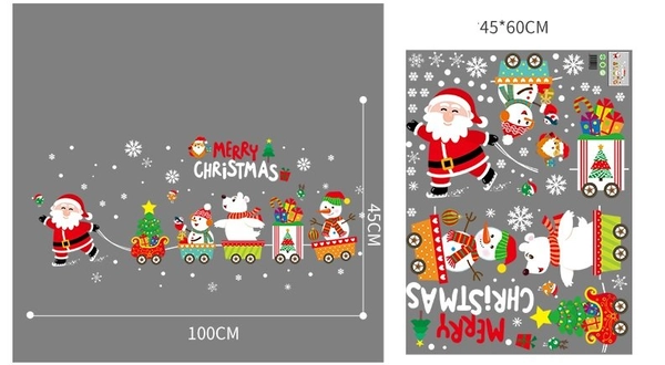 Decal tĩnh điện 2 mặt trang trí Noel ông già noel và đoàn tàu 2