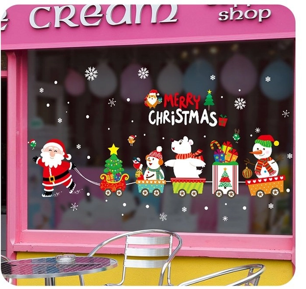 Decal tĩnh điện 2 mặt trang trí Noel ông già noel và đoàn tàu 2