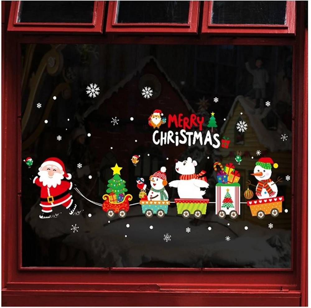 Decal 2 mặt trang trí Noel ông già noel và đoàn tàu 2