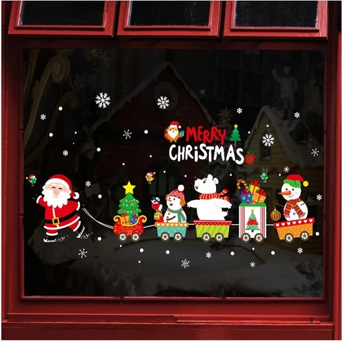 Decal 2 mặt trang trí Noel ông già noel và đoàn tàu 2