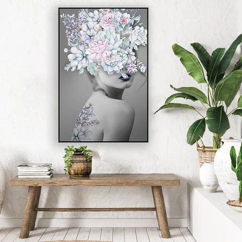 Tranh treo tường cô gái và hoa ngũ sắc