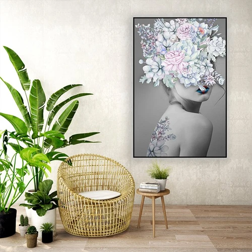 Tranh treo tường cô gái và hoa ngũ sắc