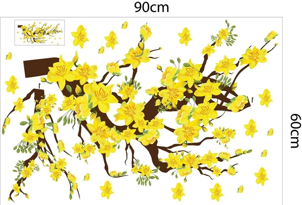 Decal trang trí tết cành mai vàng nở rộ năm mới an khang