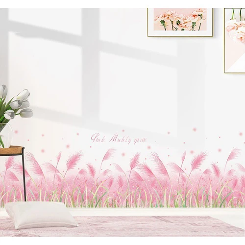 decal dán chân tường cỏ hồng