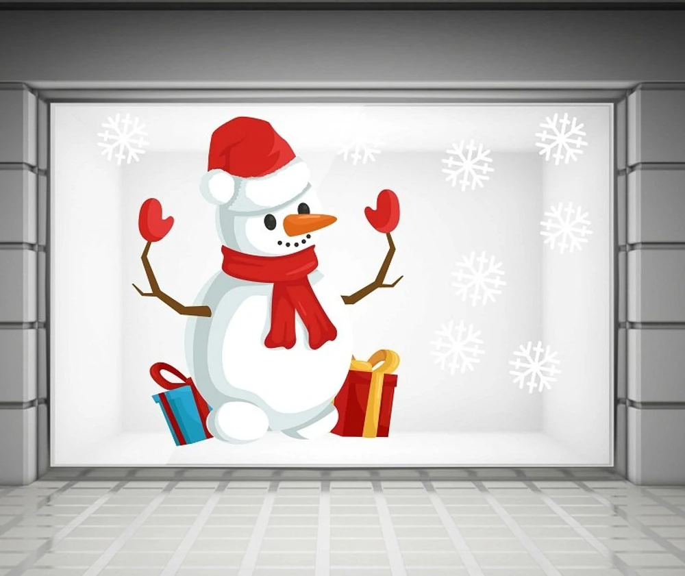 decal trang trí noel người tuyết và hộp quà