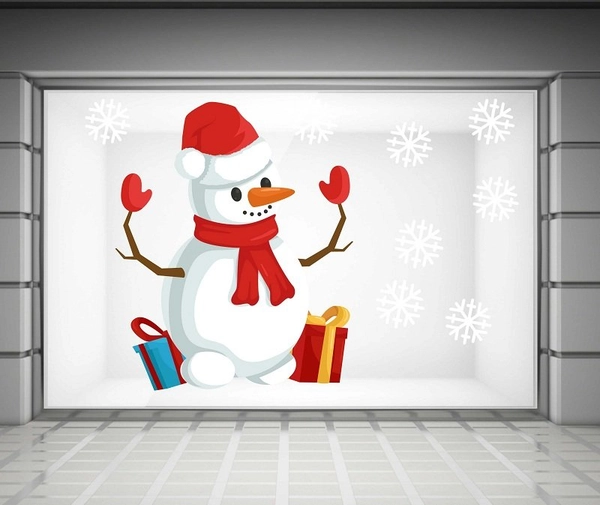 decal trang trí noel người tuyết và hộp quà