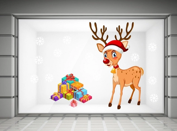 Decal trang trí noel tuần lộc và hộp quà noel