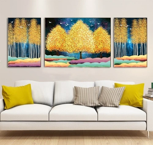 Tranh treo tường rừng vàng giữa trời đêm