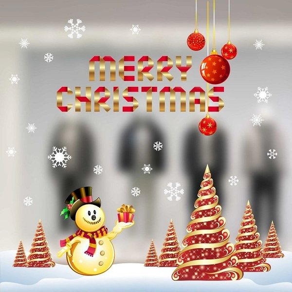 Combo Decal trang trí noel người tuyết vàng và cây thông