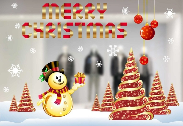 Combo Decal trang trí noel người tuyết vàng và cây thông