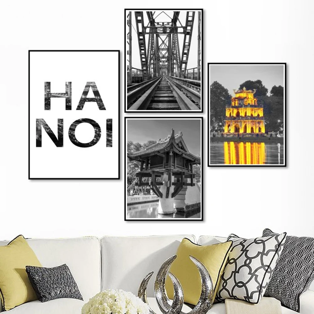 Tranh treo tường hà nội trắng và đen