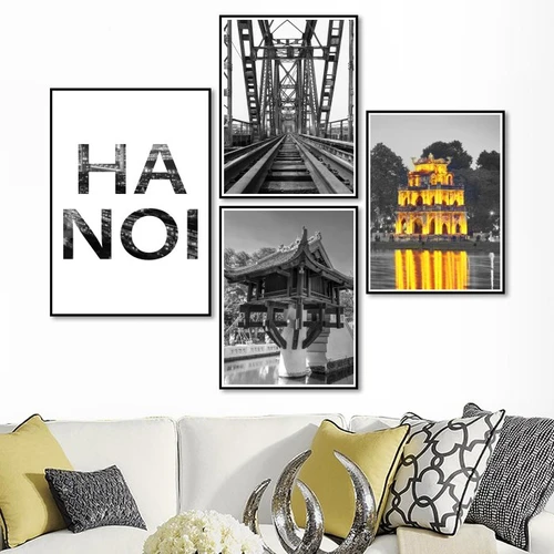 Tranh treo tường hà nội trắng và đen