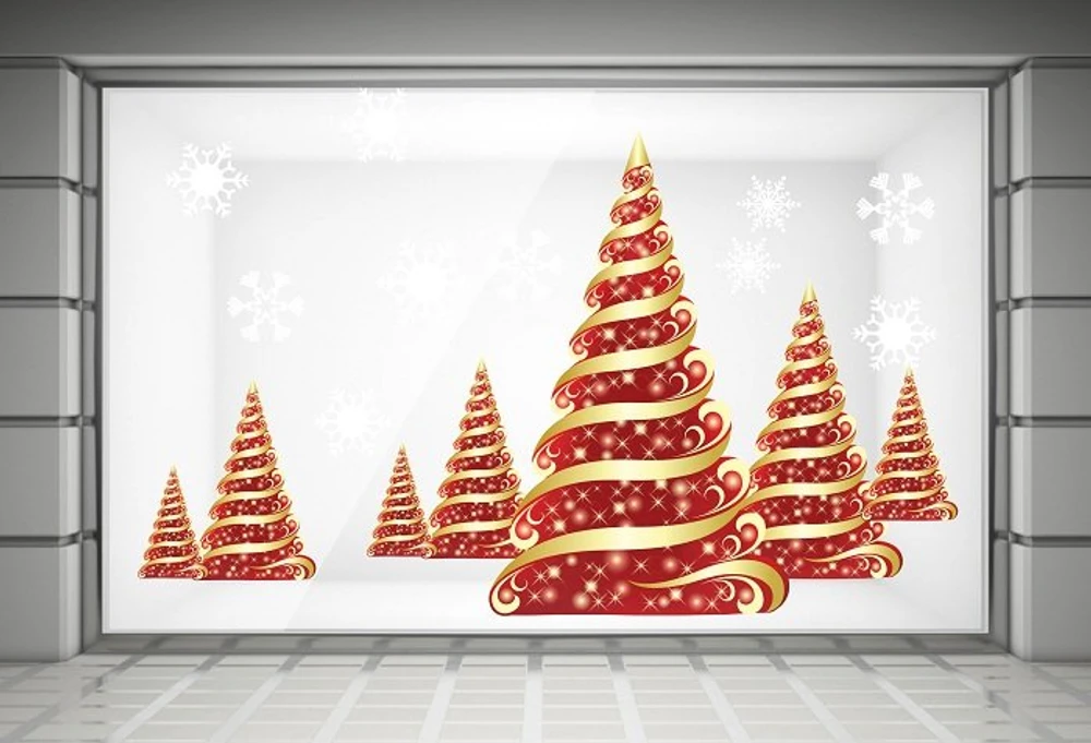 Decal trang trí noel cây thông đỏ