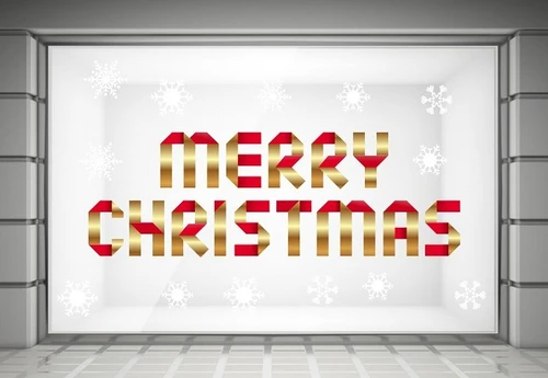 Decal trang trí noel merry christmas và bông tuyết