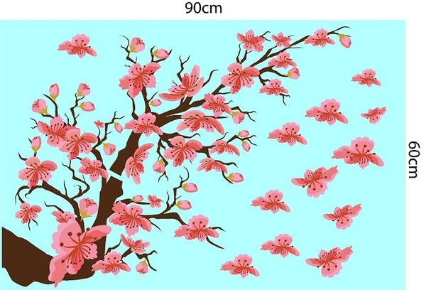 Decal trang trí tết cành đào hồng 2