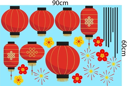 Decal trang trí tết lồng đèn xuân