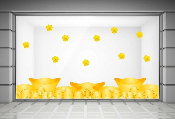 Decal trang trí tết thỏi vàng phát tài