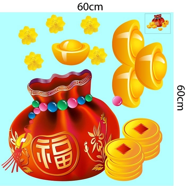 decal trang trí tết túi tiền phát tài phát lộc