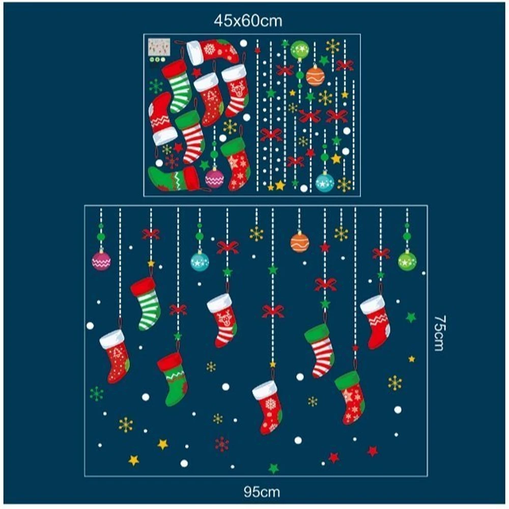 Combo decal trang trí noel ông già noel và đoàn tàu với dây treo vớ