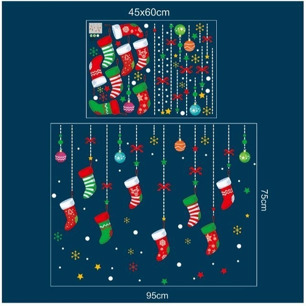 Combo decal trang trí noel ông già noel và đoàn tàu với dây treo vớ