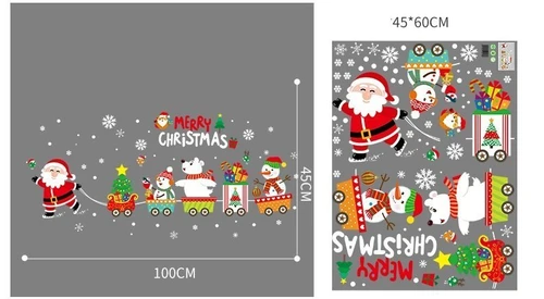 Combo decal trang trí noel ông già noel và đoàn tàu với dây treo vớ