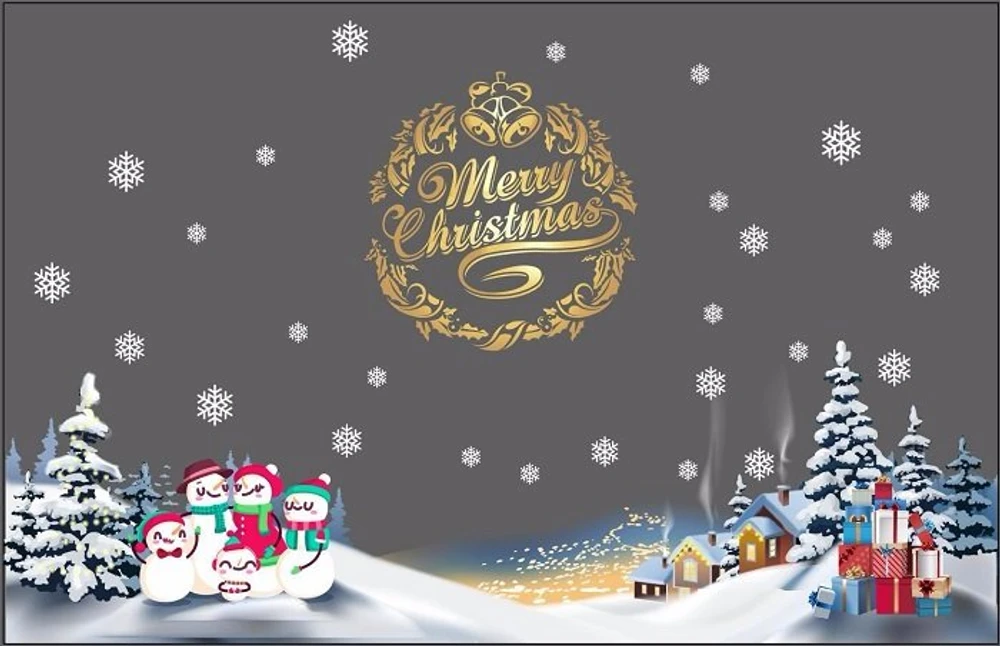 Decal trang trí noel chúc mừng giáng sinh và gia đình người tuyết