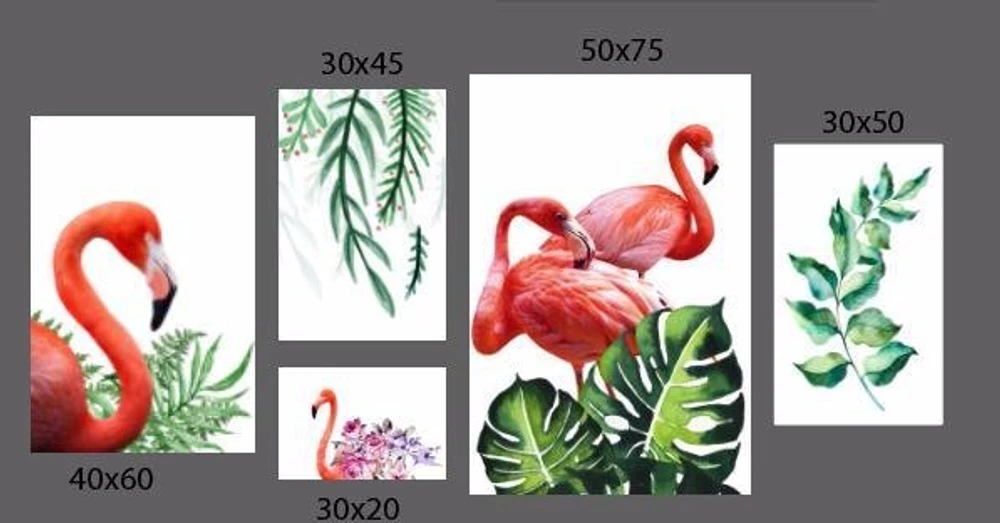 Tranh treo tường hạc hồng và lá xanh